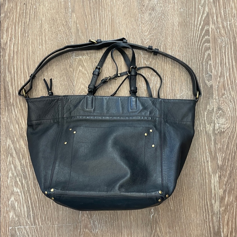 Jerome Dreyfuss Black Leather Tote with Gold Accents